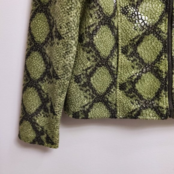 Selene Sport Green Faux Leather Snakeskin Zip Up Jacket Size Medium - Picture 5 of 12